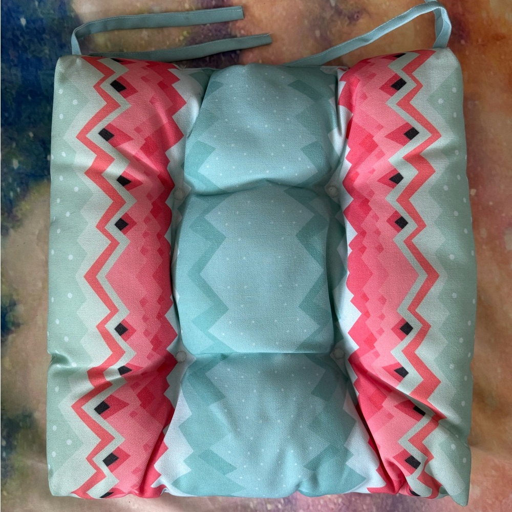 DENY Designs Designs Chevron Print Quilted Seat Cushion in Aqua and Coral